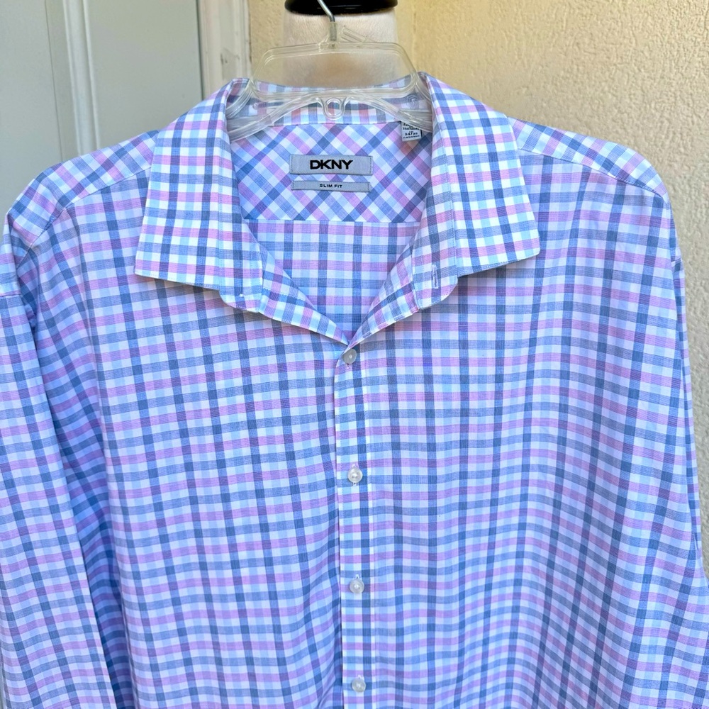 DKNY. Pink/Grey/White Long Sleeve, Button Down Shirt. Size L. Slim Fit. …